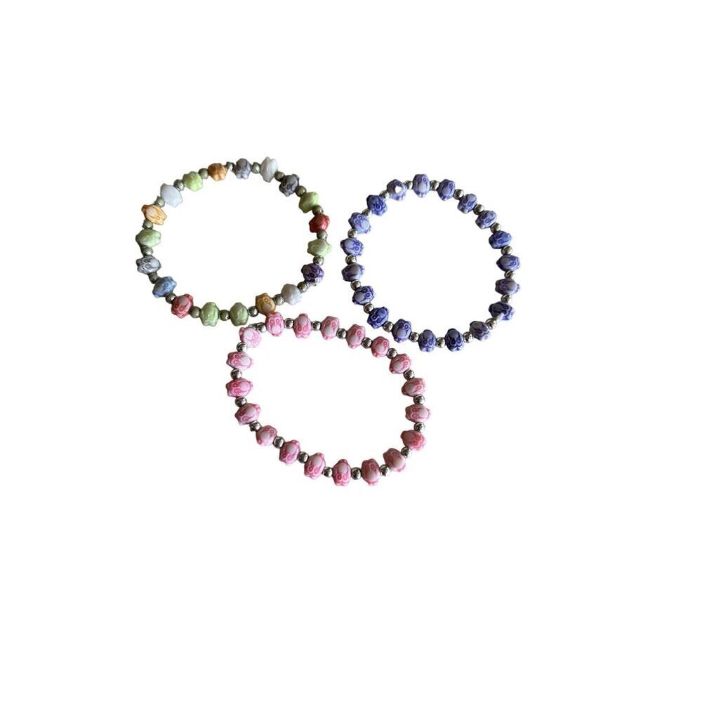Handmade Beaded Stretch Bracelets - Set‎ Of 3 - Multicolor
